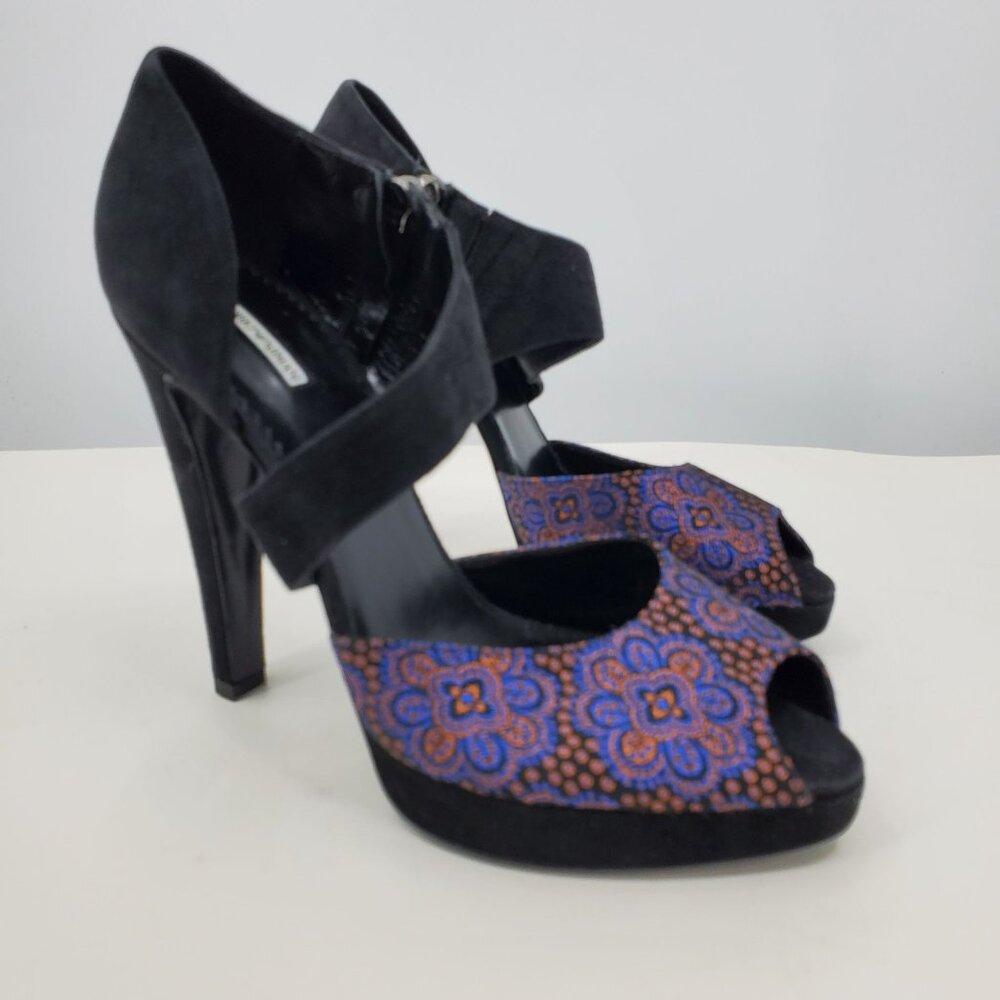 Emporio Armani Platform Suede Heels 40 Black Blue Orange‎ Whimsigoth Fairy Artsy